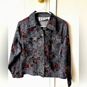 KEREN hart Gray and Red Jean Jacket with Floral Design